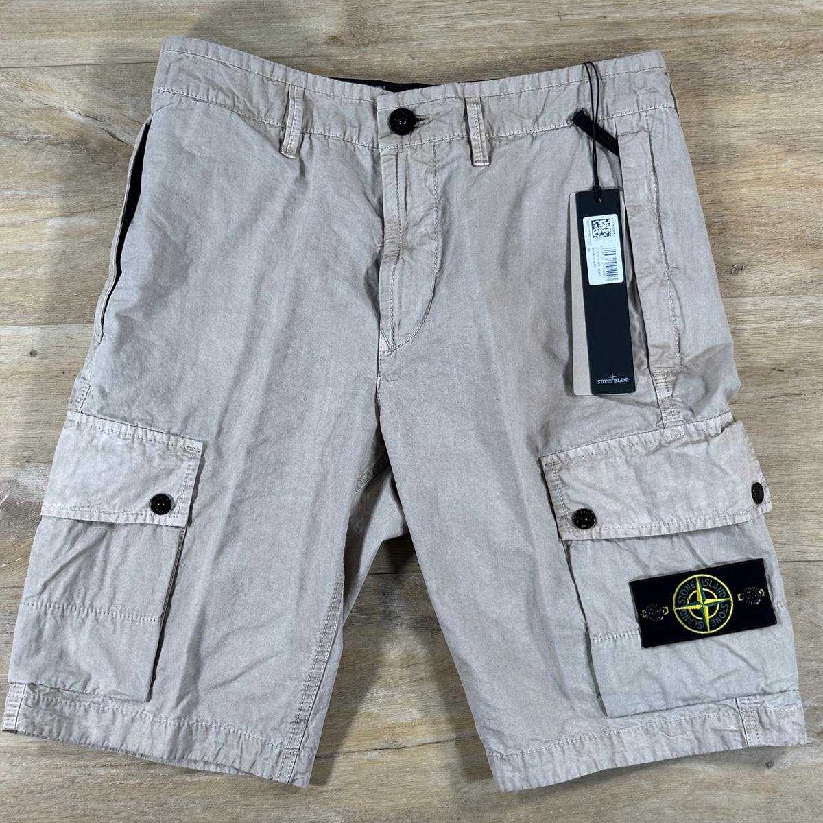 Stone Island Brushed Canvas 'Old Effect' Cargo Shorts in Desert
