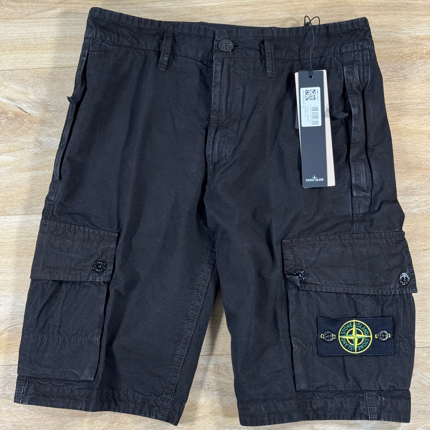 Stone Island Brushed Canvas 'Old Effect' Cargo Shorts in Black