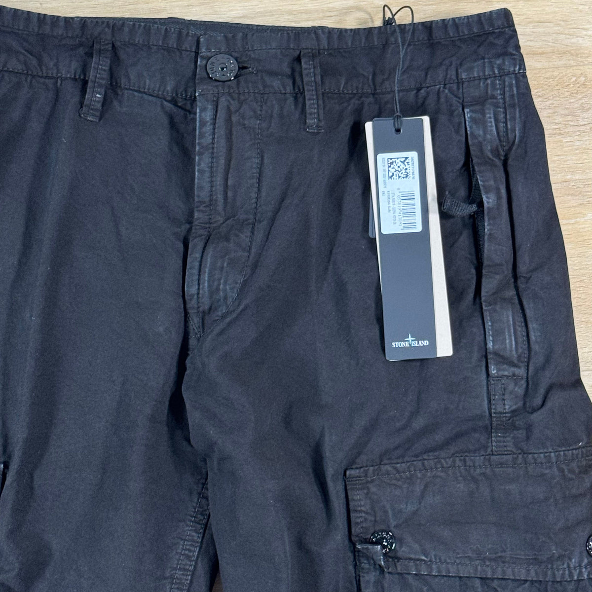 Stone Island Brushed Canvas 'Old Effect' Cargo Shorts in Black
