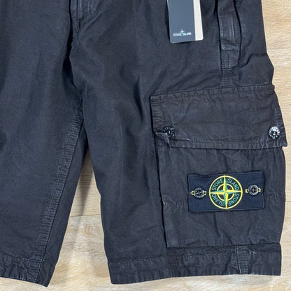 Stone Island Brushed Canvas 'Old Effect' Cargo Shorts in Black