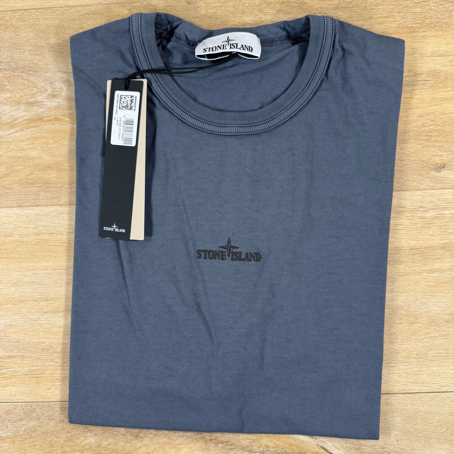 Stone Island Regular Fit T-Shirt with Logo Embroidery in Blue Grey