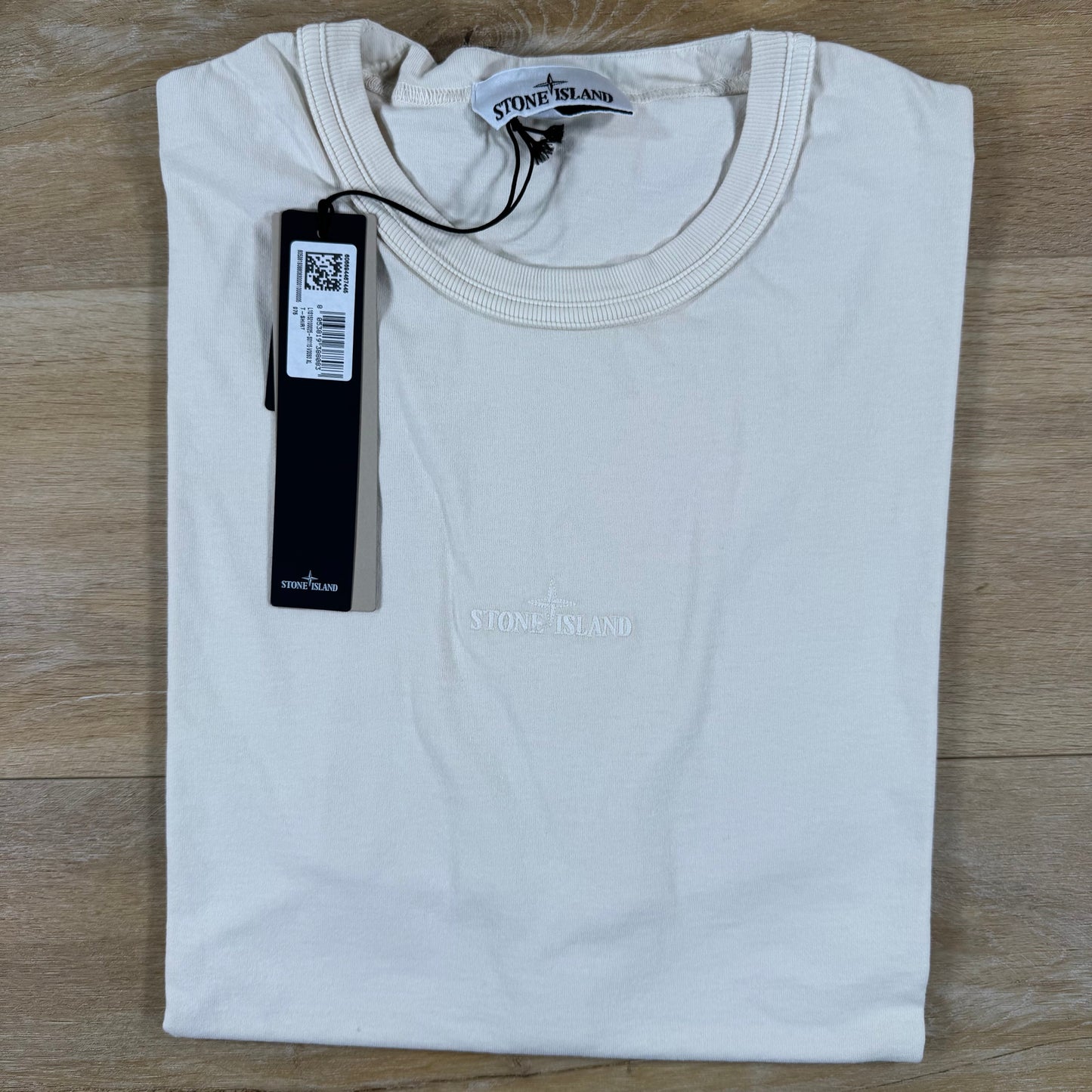 Stone Island Regular Fit T-Shirt with Logo Embroidery in Ivory