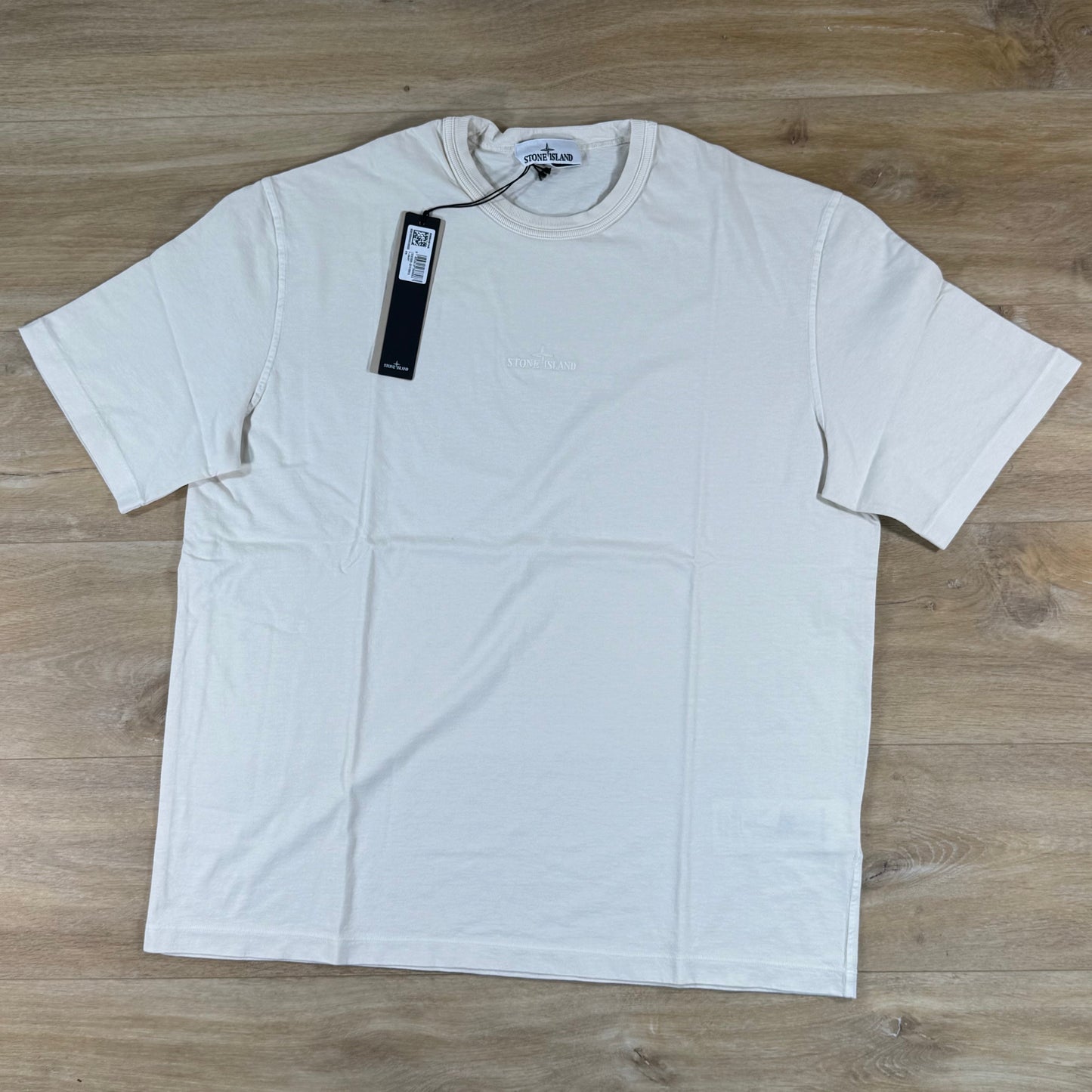 Stone Island Regular Fit T-Shirt with Logo Embroidery in Ivory