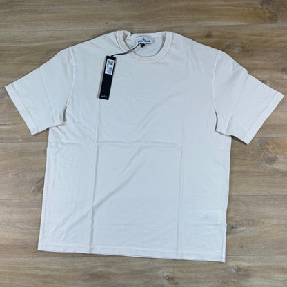 Stone Island Regular Fit T-Shirt with Logo Embroidery in Ivory