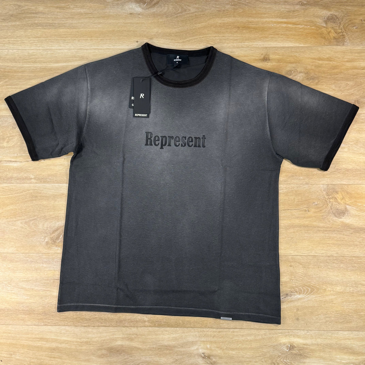 Represent Ringer T-Shirt in Stained Black