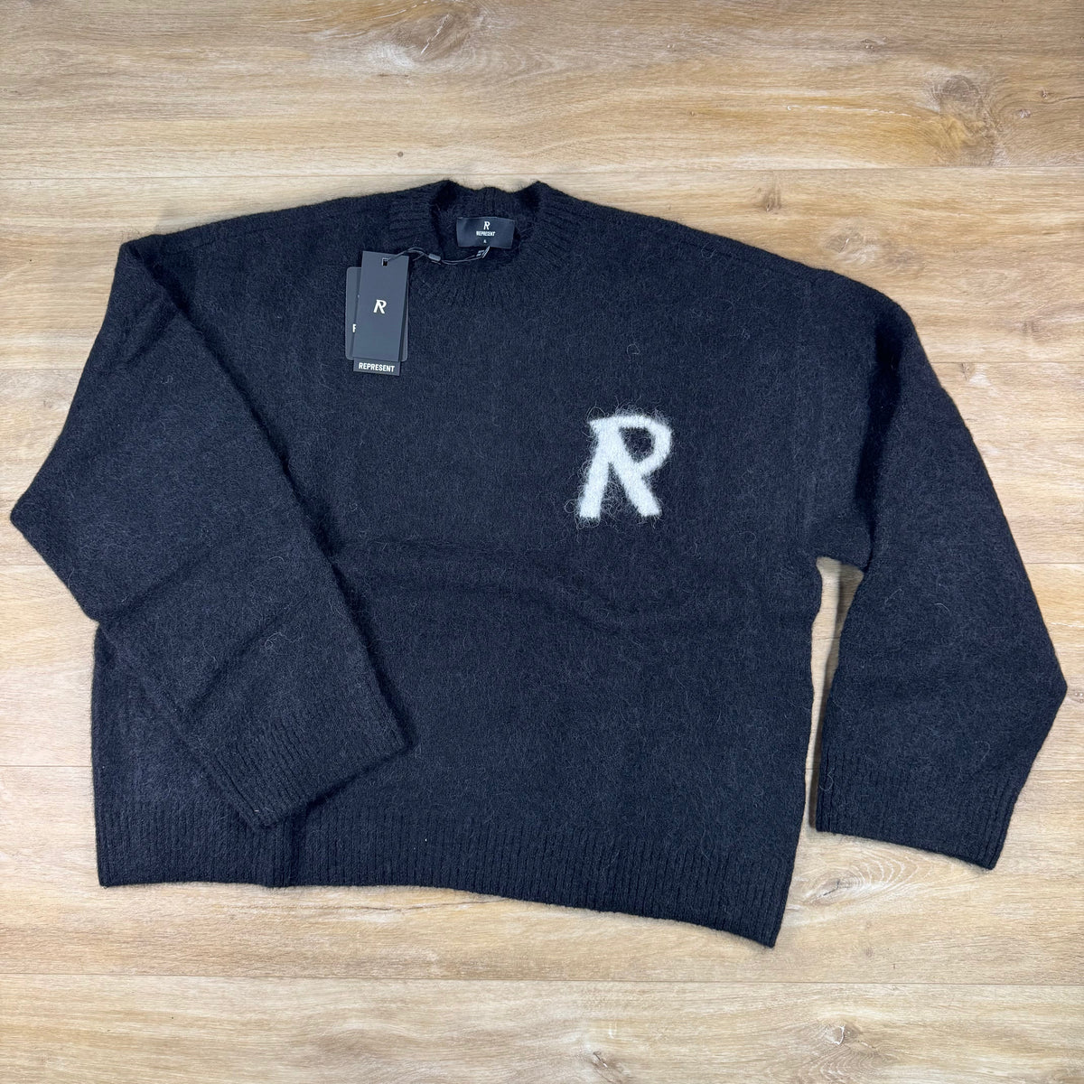 Represent Logo Knit Sweater in Jet Black