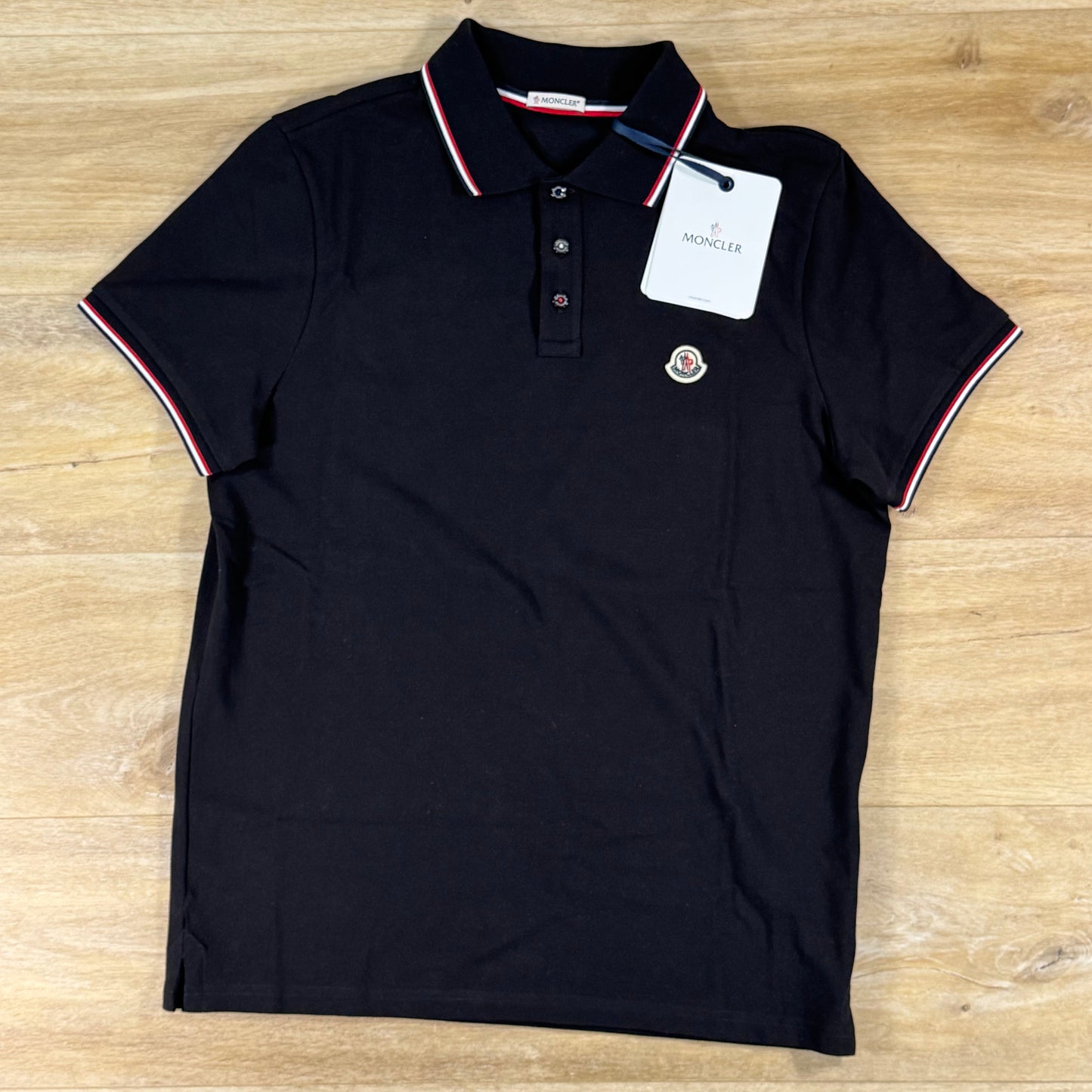 Moncler Tricolour-Trimmed Cotton Piquet Polo Shirt in Black