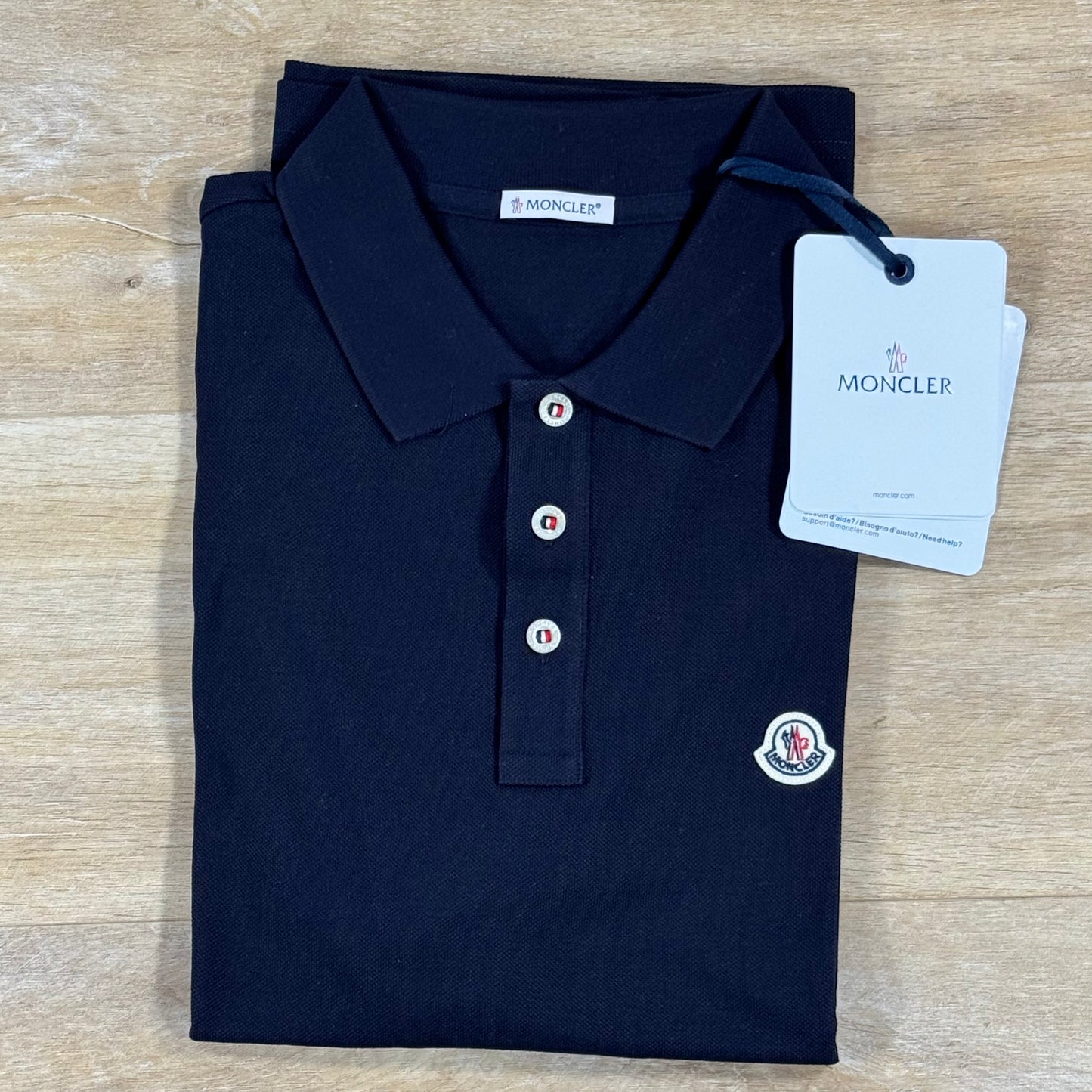 Moncler Logo Patch Cotton Polo Shirt in Dark Blue