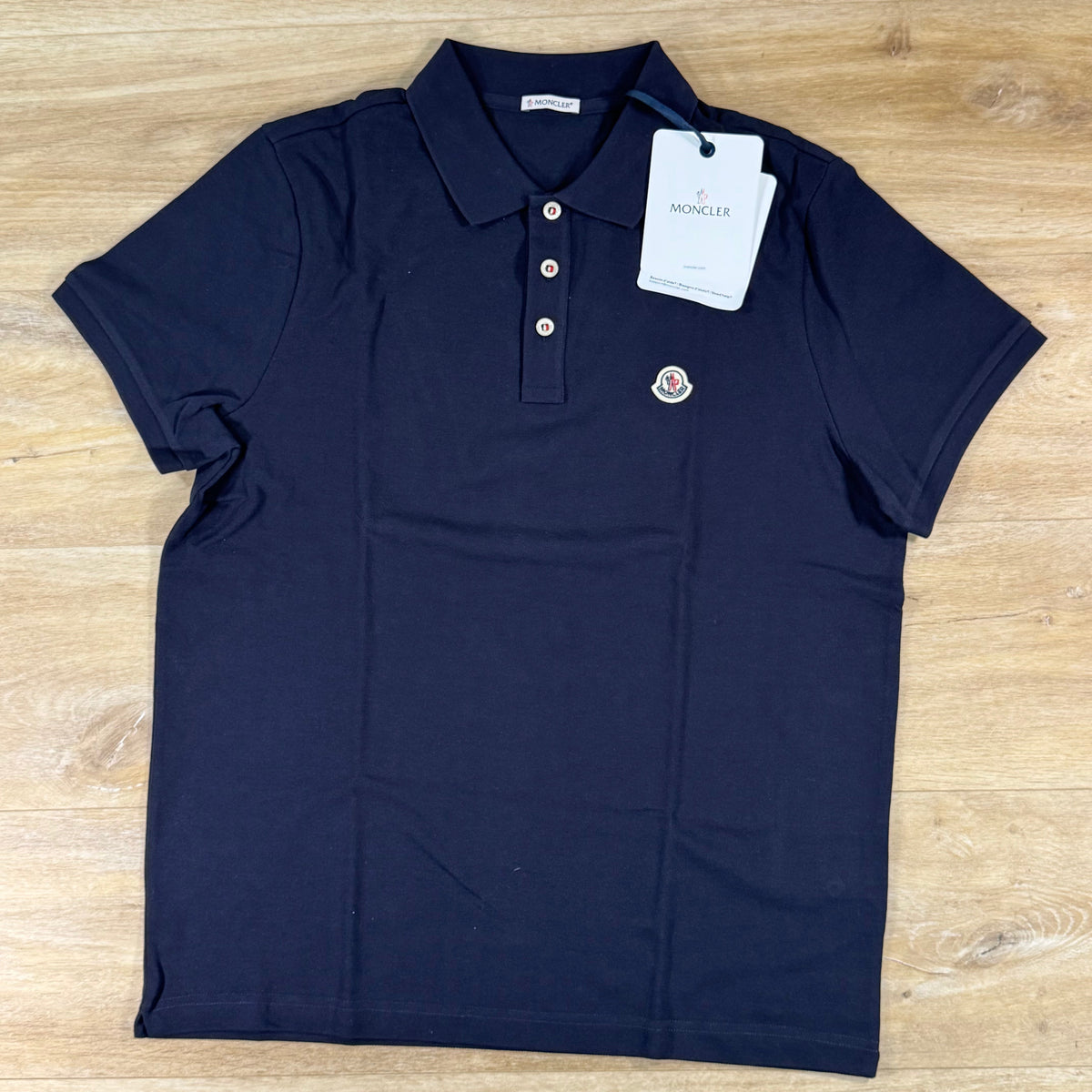 Moncler Logo Patch Cotton Polo Shirt in Dark Blue