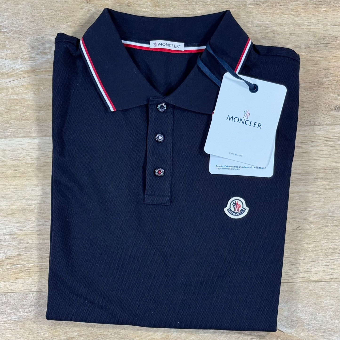Moncler Tricolour-Trimmed Cotton Piquet Polo Shirt in Dark Blue