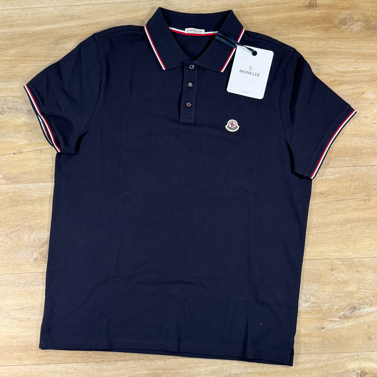 Moncler Tricolour-Trimmed Cotton Piquet Polo Shirt in Dark Blue