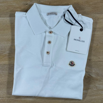 Moncler Logo Patch Cotton Polo Shirt in Optical White