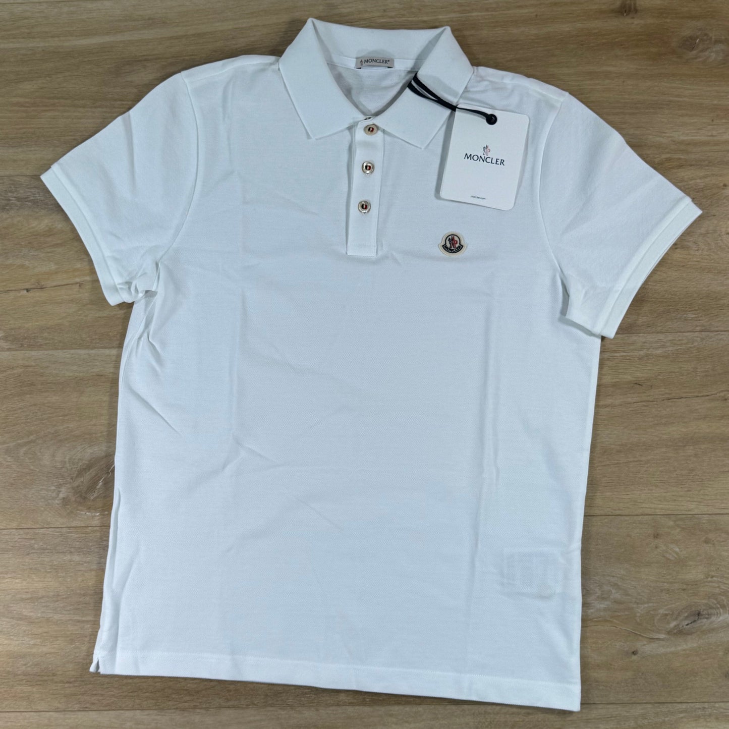 Moncler Logo Patch Cotton Polo Shirt in Optical White