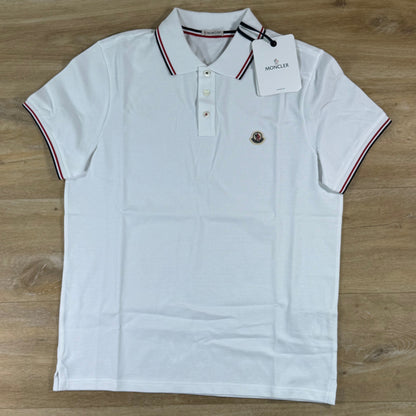Moncler Tricolour-Trimmed Cotton Piquet Polo Shirt in Optical White