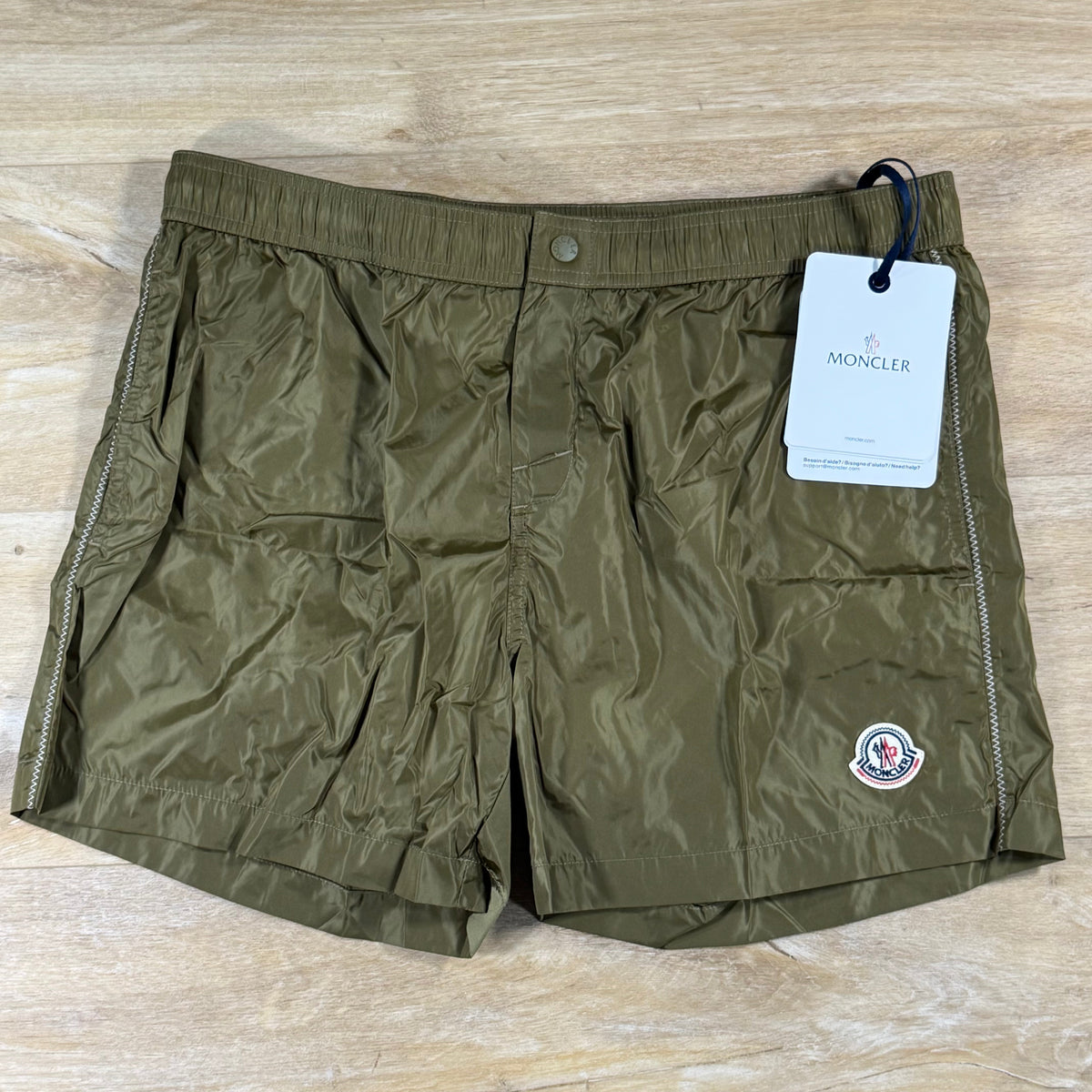 Moncler Logo Swim Shorts in Khaki