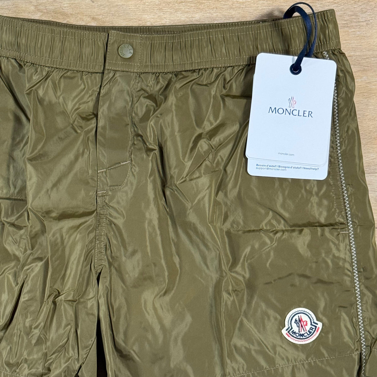 Moncler Logo Swim Shorts in Khaki