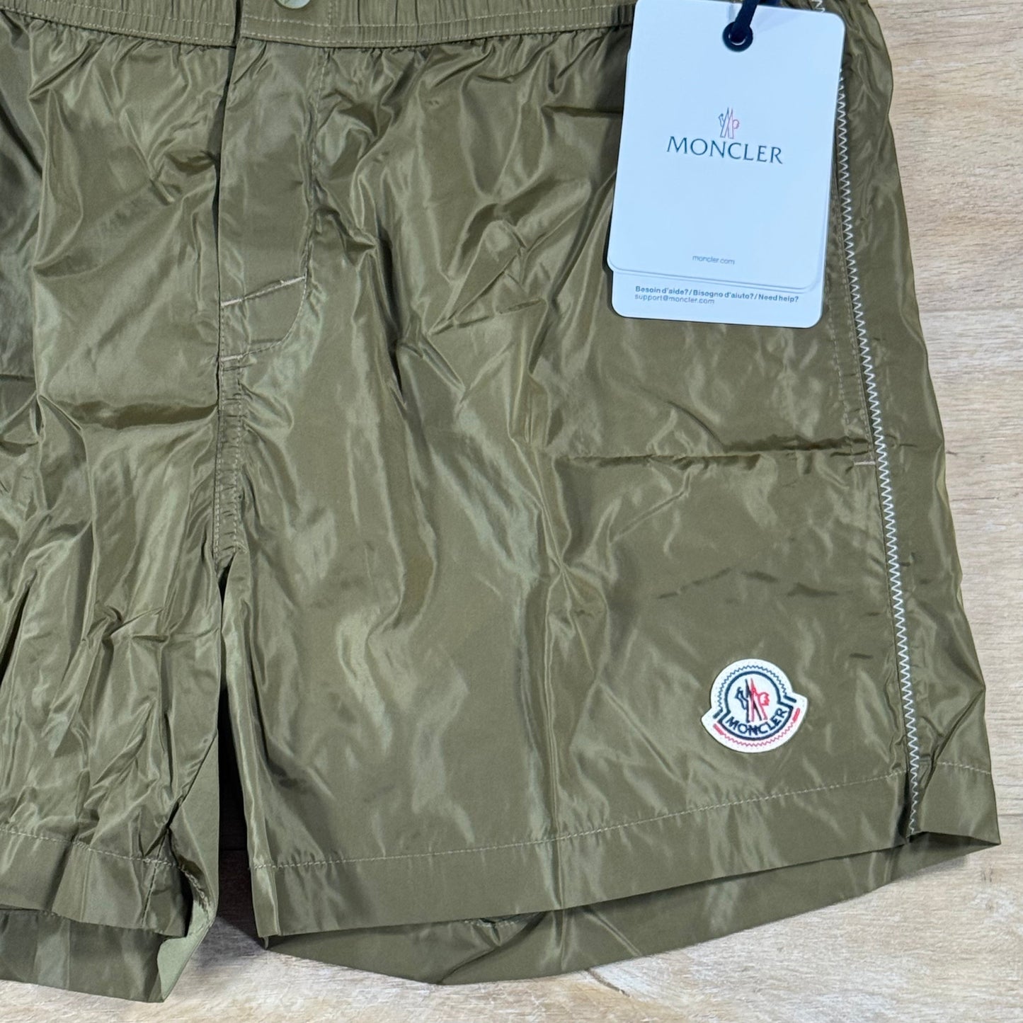 Moncler Logo Swim Shorts in Khaki