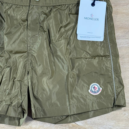 Moncler Logo Swim Shorts in Khaki
