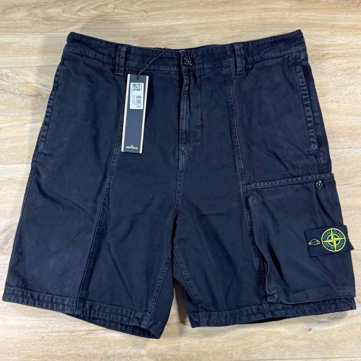 Stone Island Panama Cotton Comfort Fit Cargo Shorts in Black