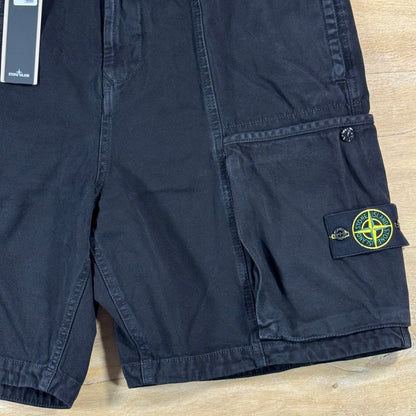 Stone Island Panama Cotton Comfort Fit Cargo Shorts in Black