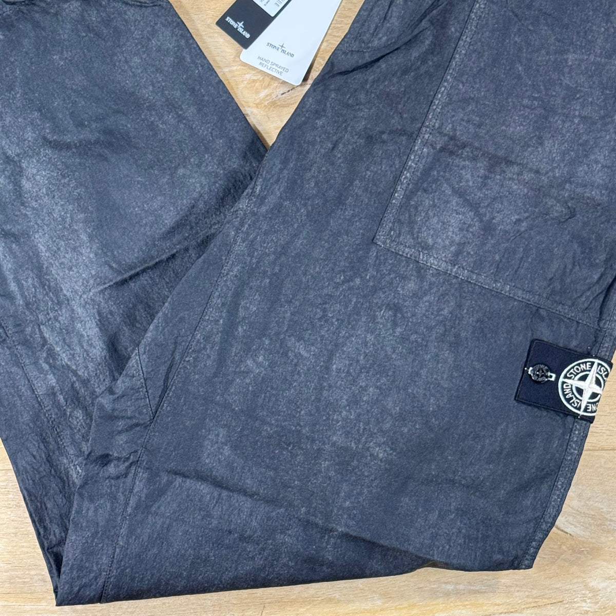 Stone Island Dense Nylon-TC Hand Sprayed Reflective Loose-Fit Fatigue Trousers in Black