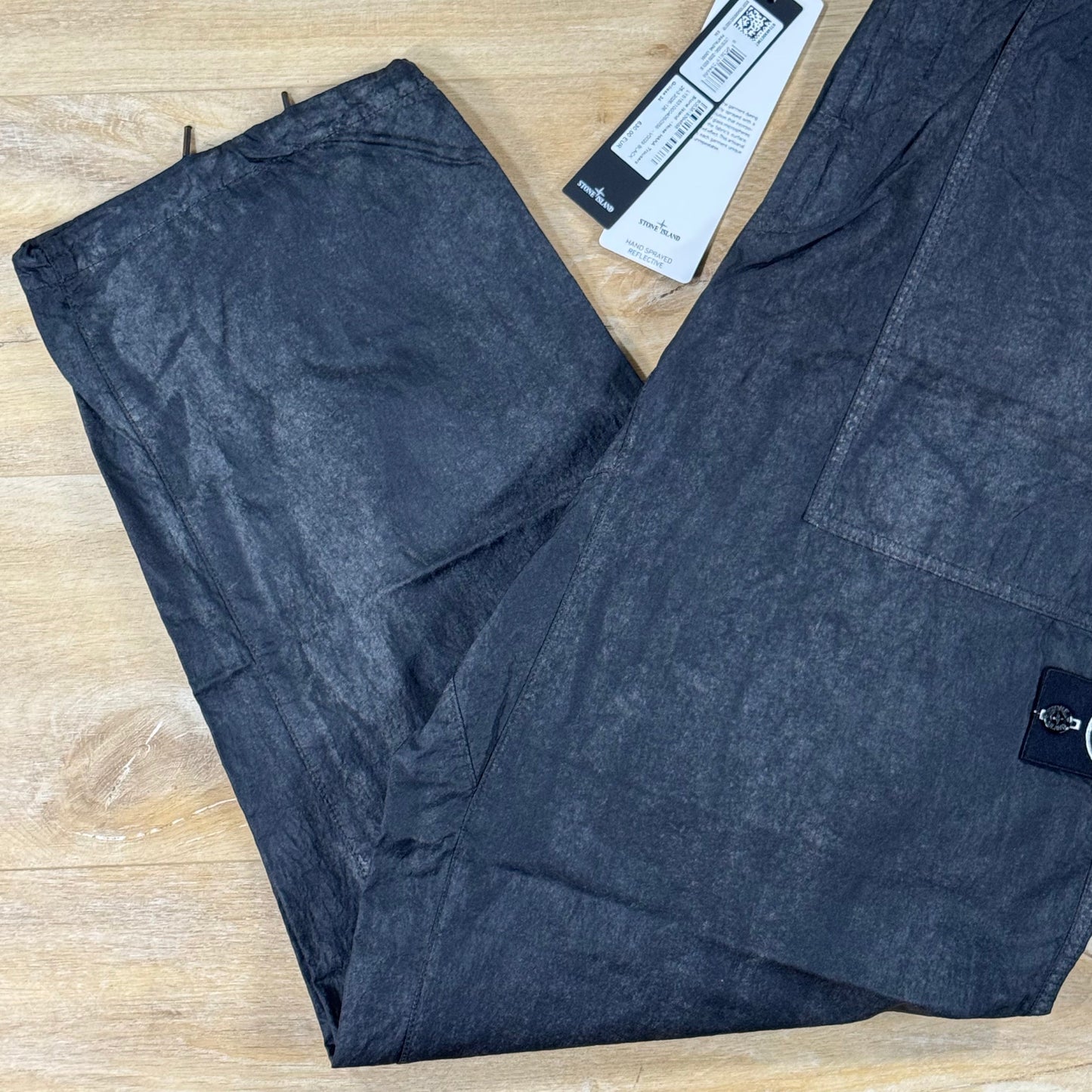 Stone Island Dense Nylon-TC Hand Sprayed Reflective Loose-Fit Fatigue Trousers in Black