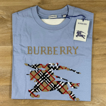 Burberry Cross Stitch Knight Cotton T-Shirt in Sunbleached Blue