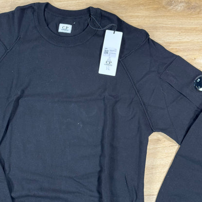 C.P. Company Cotton Sea Island Crewneck Lens Knit in Black