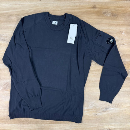 C.P. Company Cotton Crepe Crewneck Lens Sweater in Black