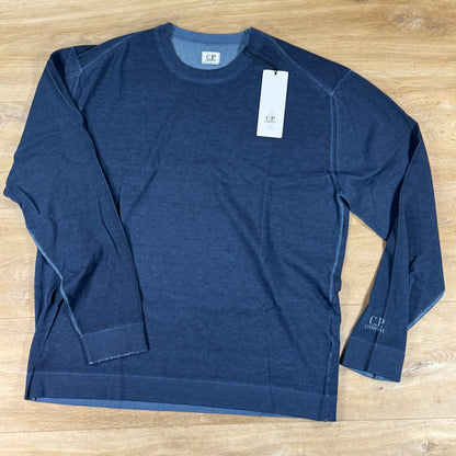 C.P. Company Cotton Crepe Double Dyed Crewneck Sweater in Midnight Navy