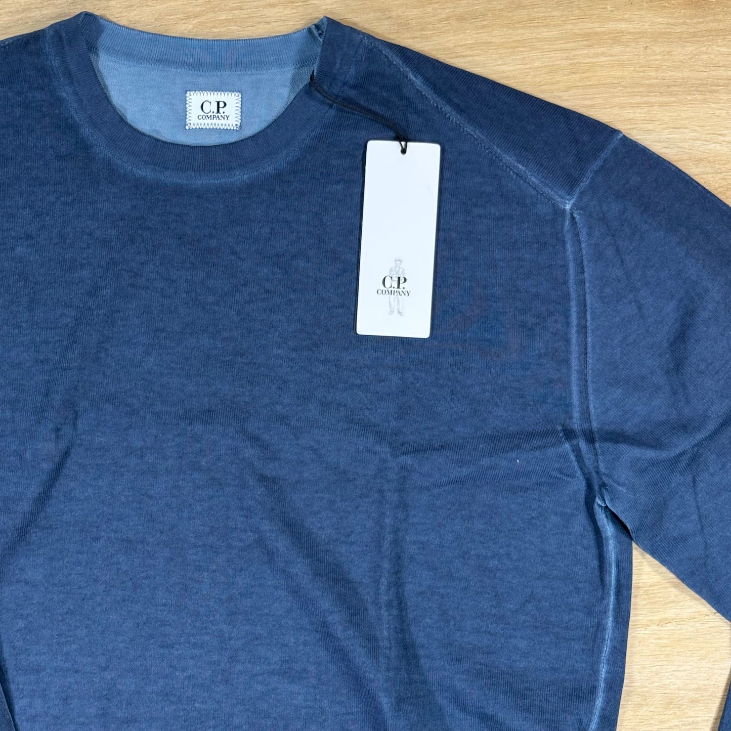 C.P. Company Cotton Crepe Double Dyed Crewneck Sweater in Midnight Navy