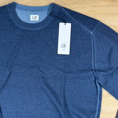 C.P. Company Cotton Crepe Double Dyed Crewneck Sweater in Midnight Navy