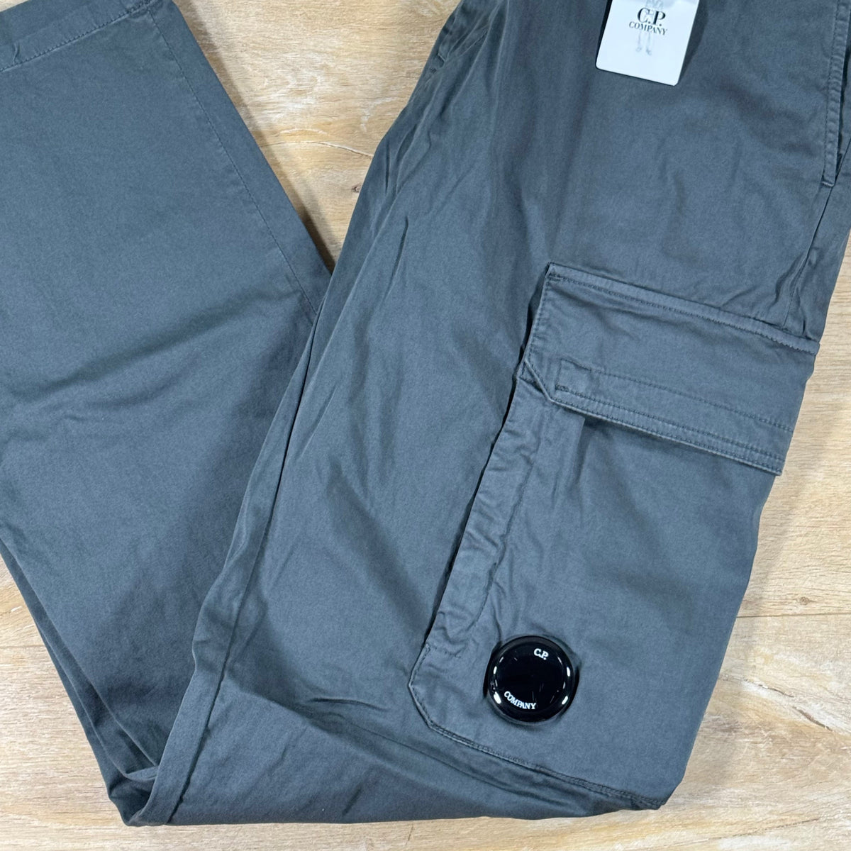 C.P. Company Stretch Sateen Lens Cargo Pants in Gunmetal - Grey