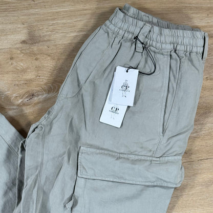 C.P. Company Cotton Linen Elasticated Lens Cargo Pants in Dove