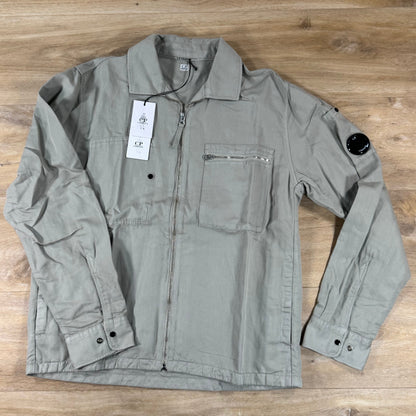 C.P. Company Cotton Linen Lens Zip Overshirt in Dove