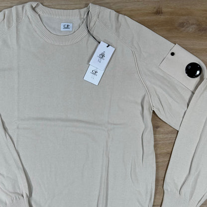 C.P. Company Cotton Crepe Crewneck Lens Sweater in Frozen Dew