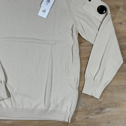 C.P. Company Cotton Crepe Crewneck Lens Sweater in Frozen Dew