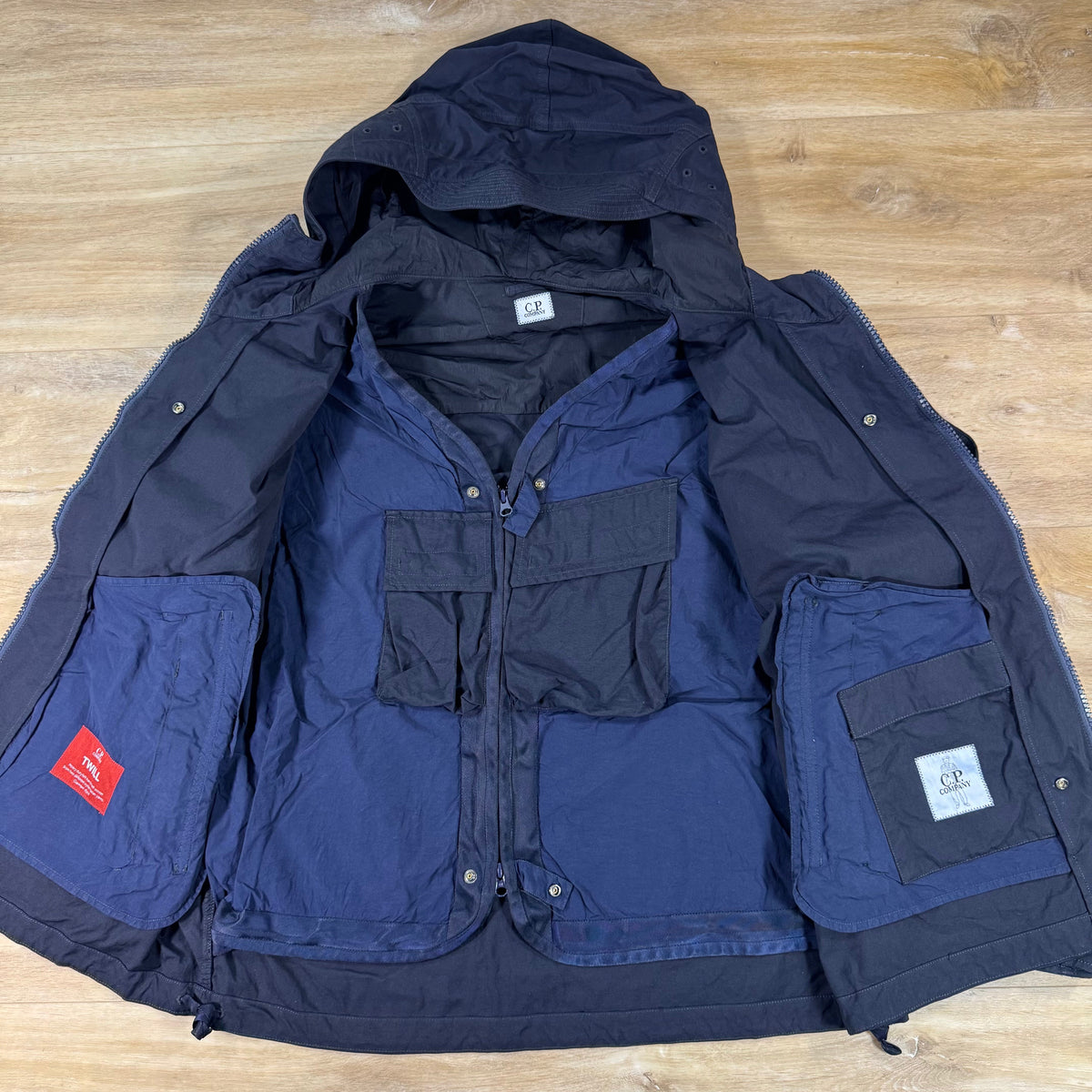 C.P. Company Twill Hooded Lens Jacket in Navy