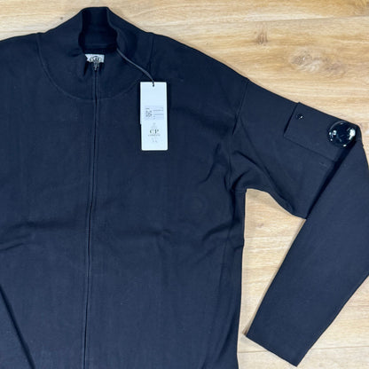 C.P. Company Cotton Sea Island Zipped Lens Cardigan in Black