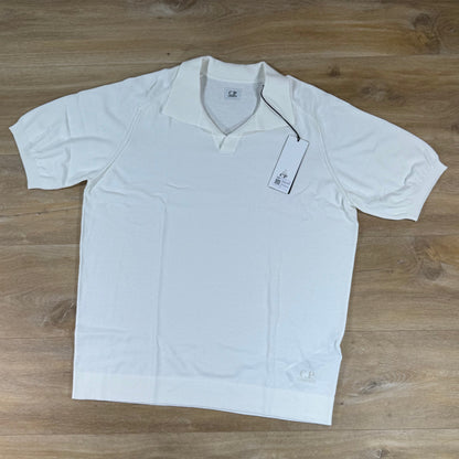 C.P. Company Cotton Crepe Short Sleeve Polo Sweater in Gauze White