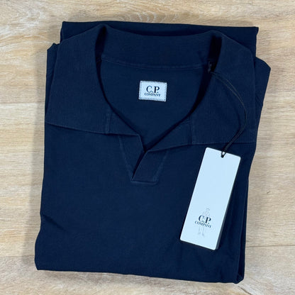 C.P. Company Cotton Crepe Short Sleeve Polo Sweater in Navy