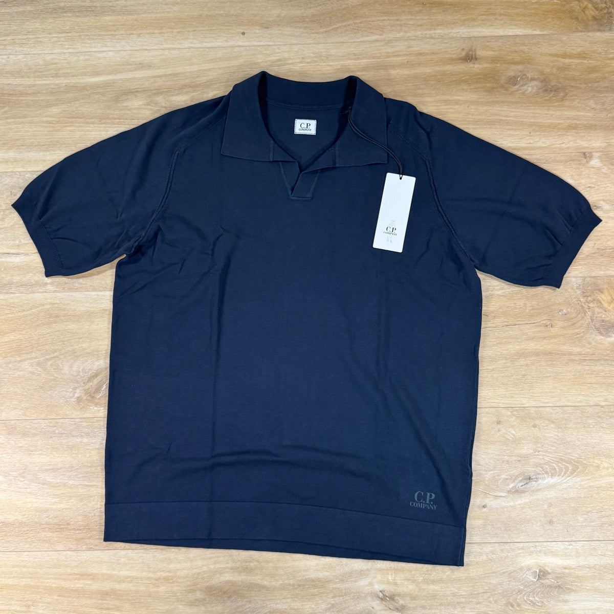 C.P. Company Cotton Crepe Short Sleeve Polo Sweater in Navy