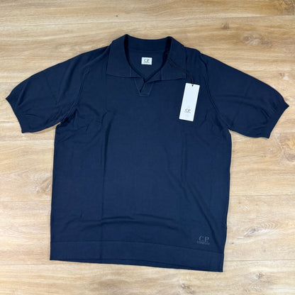 C.P. Company Cotton Crepe Short Sleeve Polo Sweater in Navy