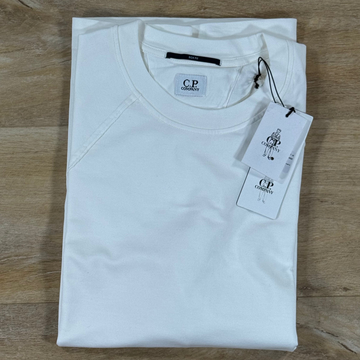 C.P. Company Light Fleece Short-Sleeve Lens Sweatshirt in Gauze White