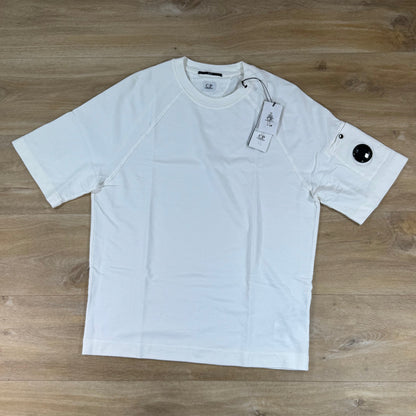 C.P. Company Light Fleece Short-Sleeve Lens Sweatshirt in Gauze White