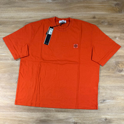 Stone Island Combed Organic Cotton T-Shirt in Burnt Orange