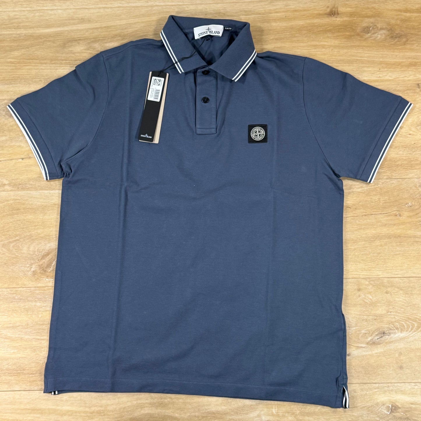 Stone Island Stretch Organic Cotton Pique Compass Patch Polo Shirt in Slate Blue