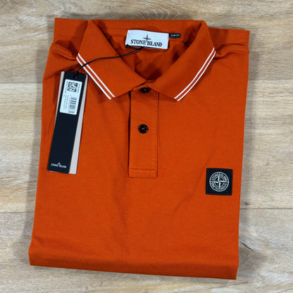 Stone Island Stretch Organic Cotton Pique Compass Patch Polo Shirt in Burnt Orange