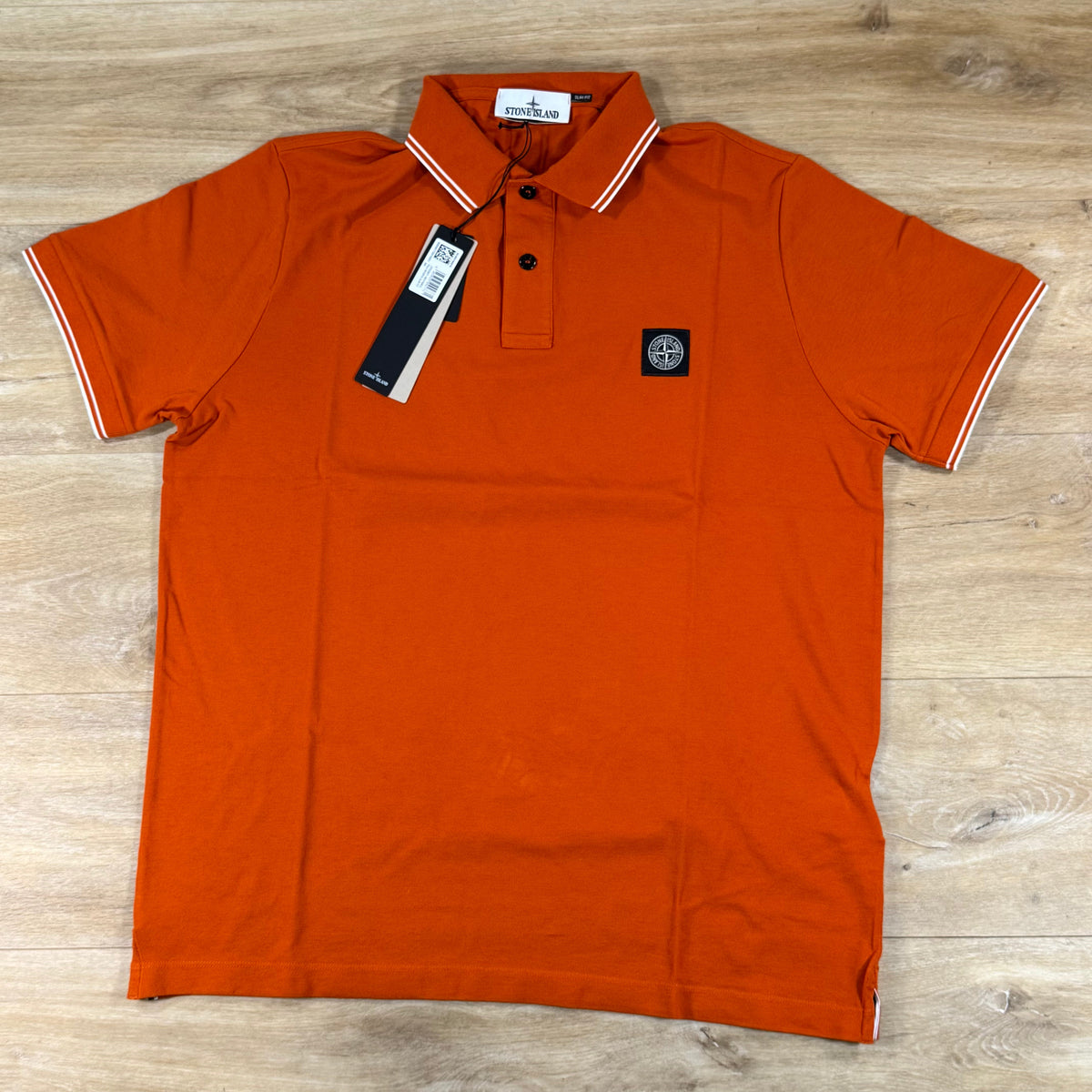 Stone Island Stretch Organic Cotton Pique Compass Patch Polo Shirt in Burnt Orange