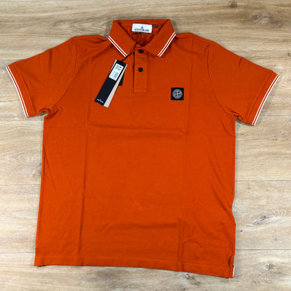 Stone Island Stretch Organic Cotton Pique Compass Patch Polo Shirt in Burnt Orange